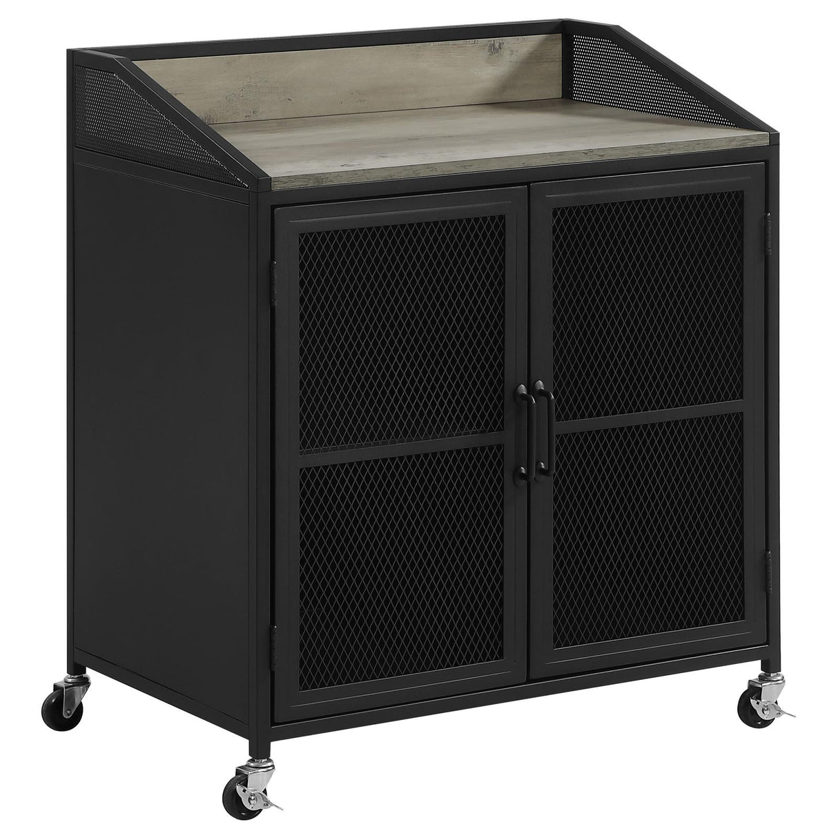 Arlette Gray Wash and Sandy Black Wine Cabinet with Wire Mesh Doors from Coaster - Luna Furniture