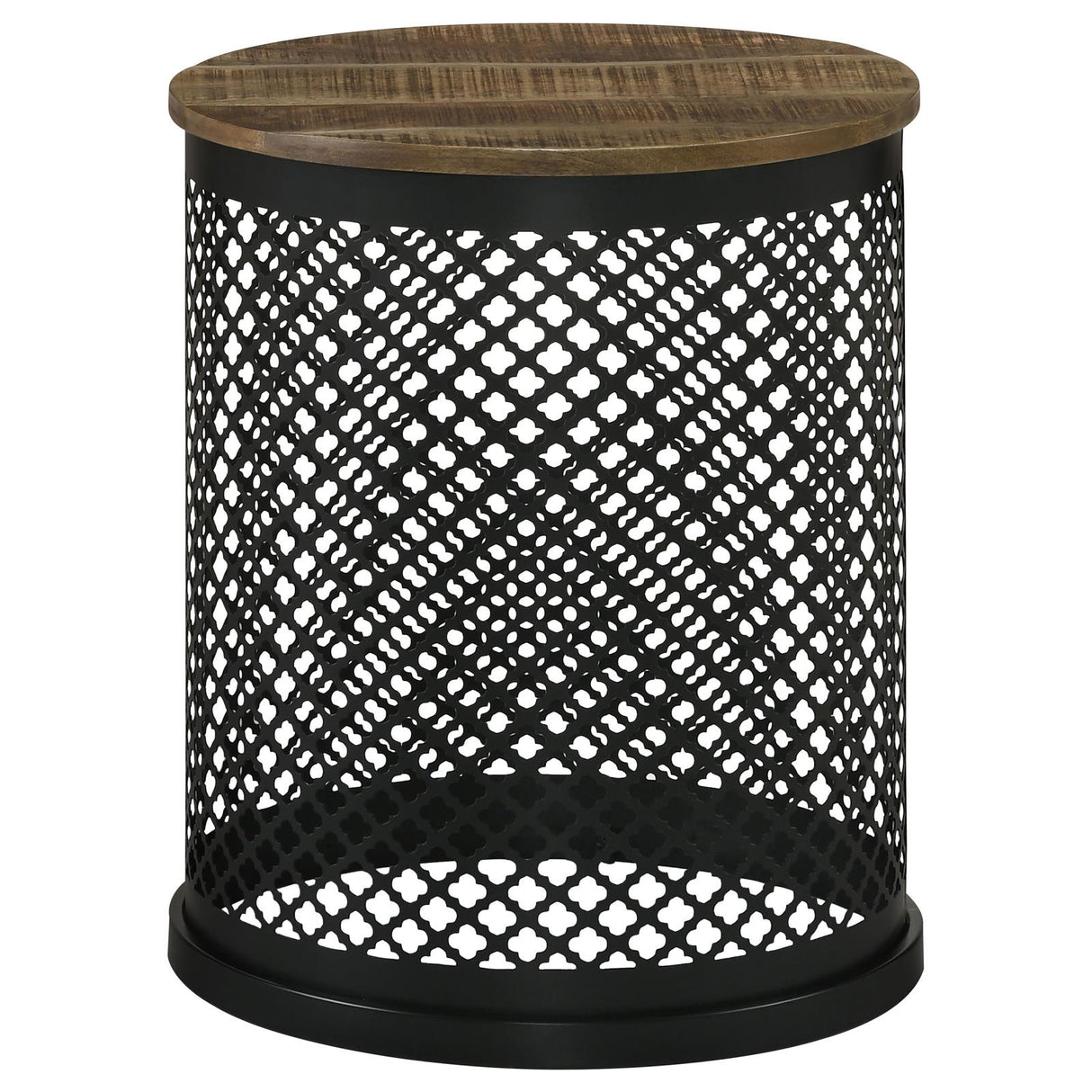 Aurora Natural and Black Round Accent Table with Drum Base from Coaster - Luna Furniture