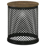 Aurora Natural and Black Round Accent Table with Drum Base from Coaster - Luna Furniture