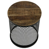 Aurora Natural and Black Round Accent Table with Drum Base from Coaster - Luna Furniture