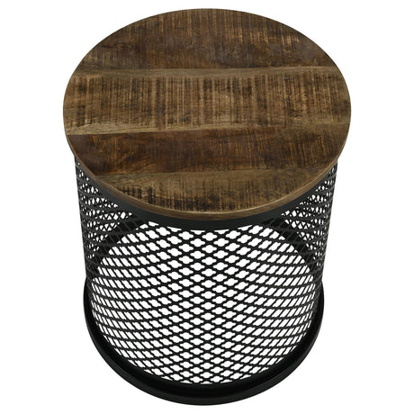 Aurora Natural and Black Round Accent Table with Drum Base from Coaster - Luna Furniture