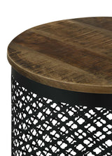Aurora Natural and Black Round Accent Table with Drum Base from Coaster - Luna Furniture