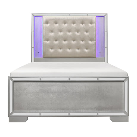 Aveline Silver King LED Upholstered Panel Bed from Homelegance - Luna Furniture