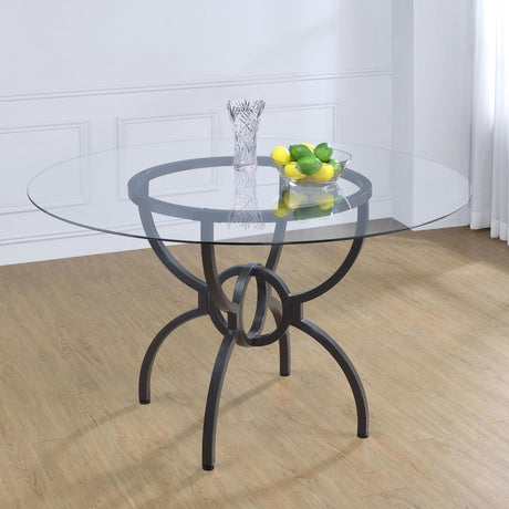 Aviano Clear and Gunmetal 48" Round Glass Top Dining Table from Coaster - Luna Furniture