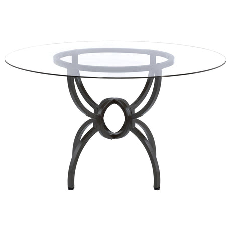 Aviano Clear and Gunmetal 48" Round Glass Top Dining Table from Coaster - Luna Furniture