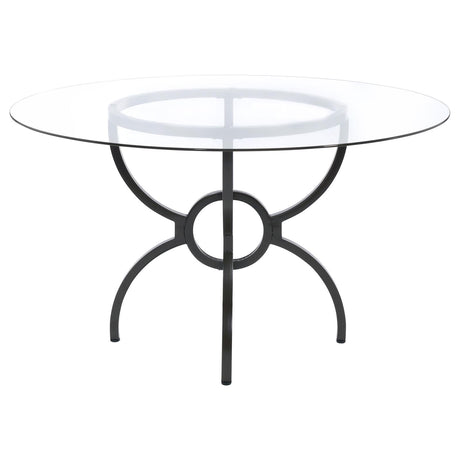 Aviano Clear and Gunmetal 48" Round Glass Top Dining Table from Coaster - Luna Furniture