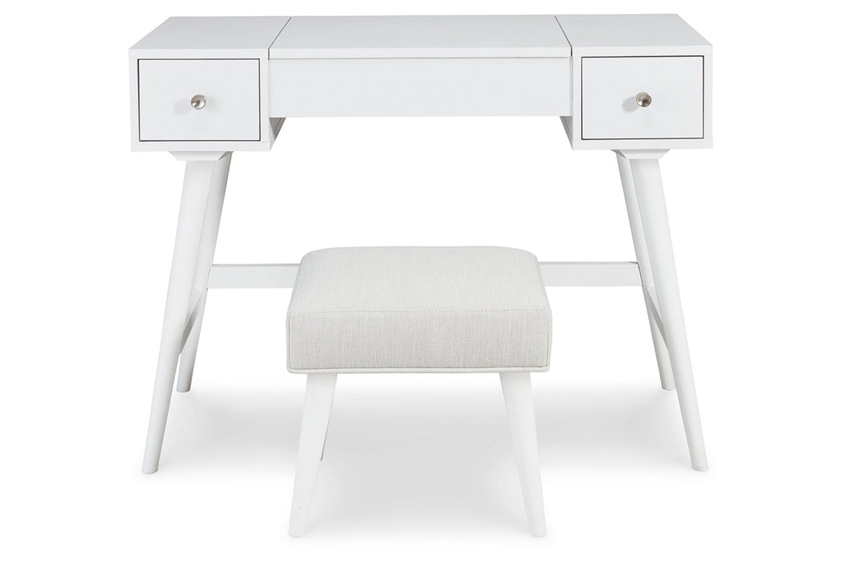 Thadamere White Vanity with Stool