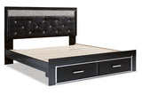 Kaydell Black King Upholstered Panel Storage Platform Bed