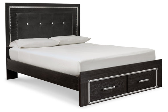 Kaydell Black Queen Upholstered Panel Bed with Storage