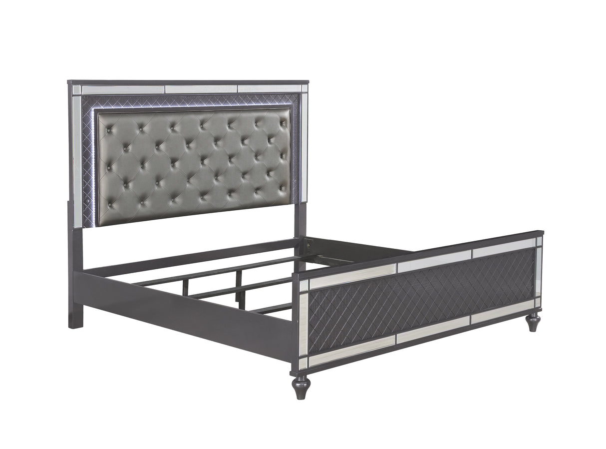 Refino Gray Queen LED Upholstered Panel Bed from Crown Mark - Luna Furniture