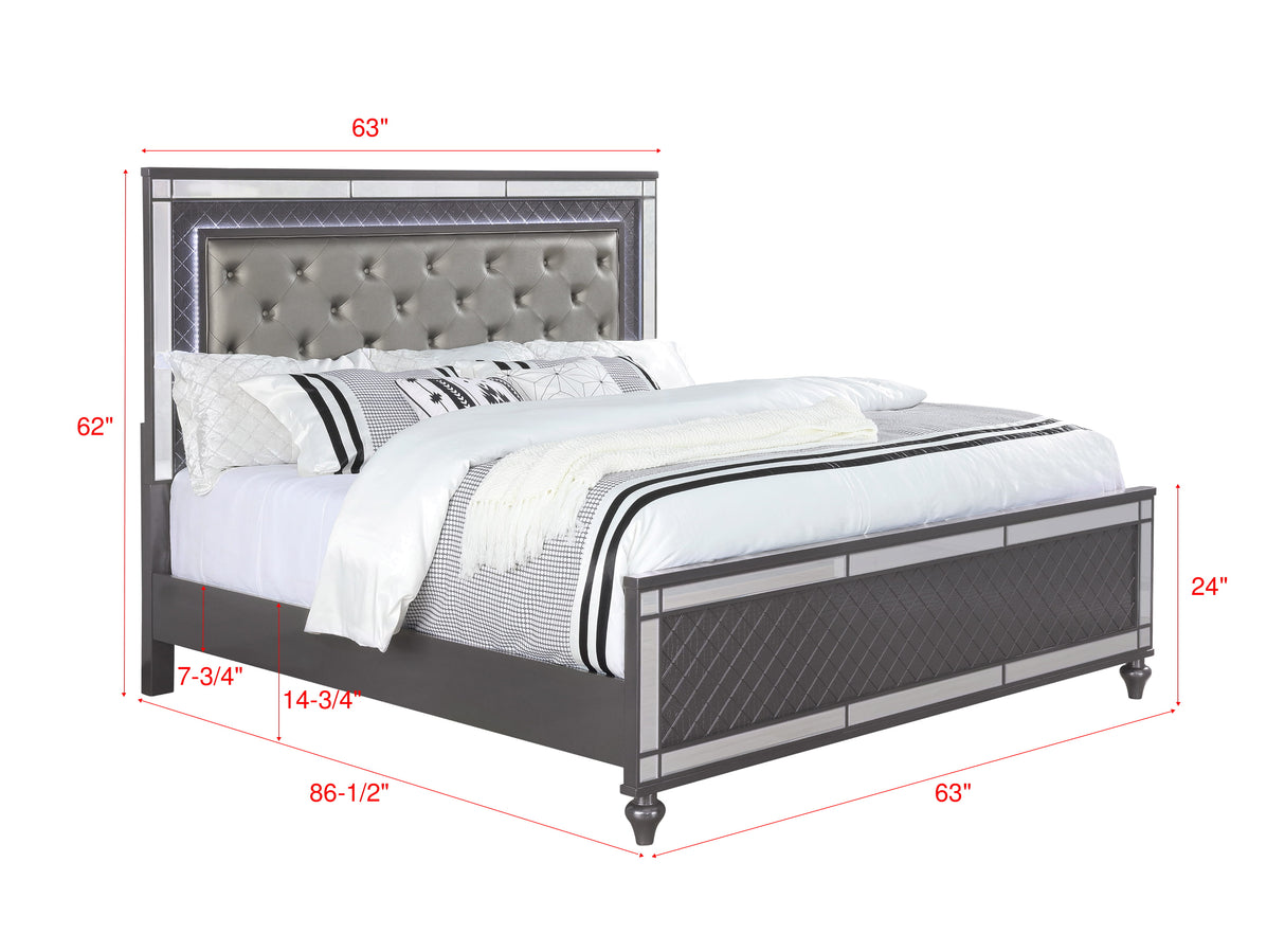 Refino Gray Queen LED Upholstered Panel Bed from Crown Mark - Luna Furniture