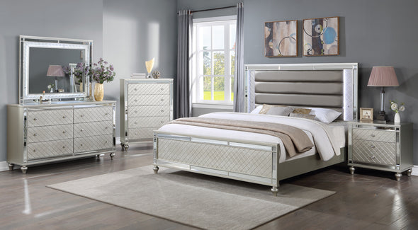 Cristian Champagne Queen LED Upholstered Panel Bed