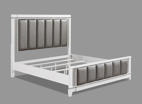 Ariane White/Silver Queen Upholstered Panel Bed