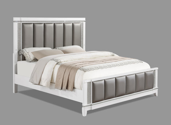 Ariane White/Silver Queen Upholstered Panel Bed