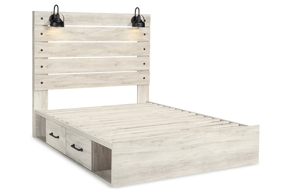 Cambeck Whitewash Queen Panel Bed with 2 Storage Drawers