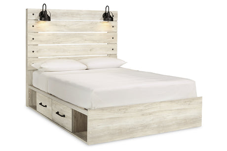 Cambeck Whitewash Queen Panel Bed with 4 Storage Drawers