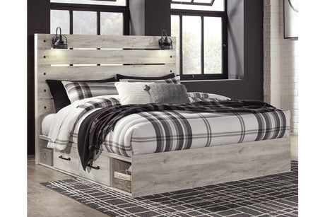 Cambeck Whitewash King Platform Bed with 4 Storage Drawers