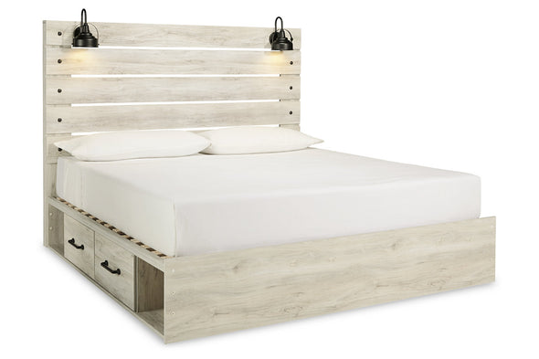 Cambeck Whitewash King Panel Bed with 4 Storage Drawers