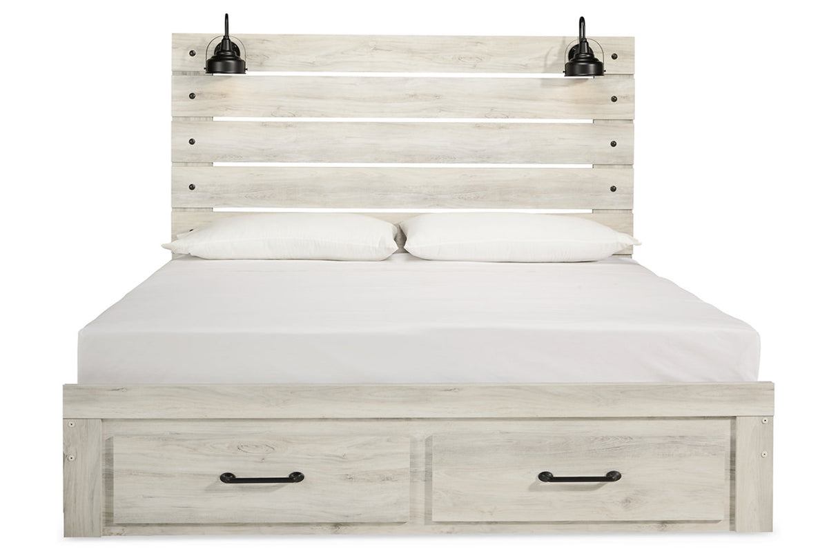 Cambeck Whitewash King Panel Bed with 2 Storage Drawers