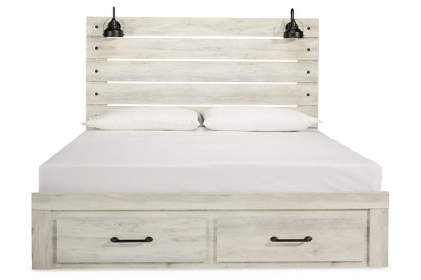 Cambeck Whitewash King Panel Bed with 2 Storage Drawers