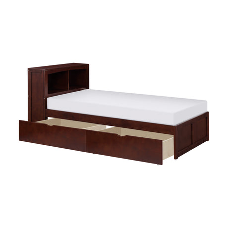 Rowe Dark Cherry Twin Bookcase Bed with Storage Boxes from Homelegance - Luna Furniture