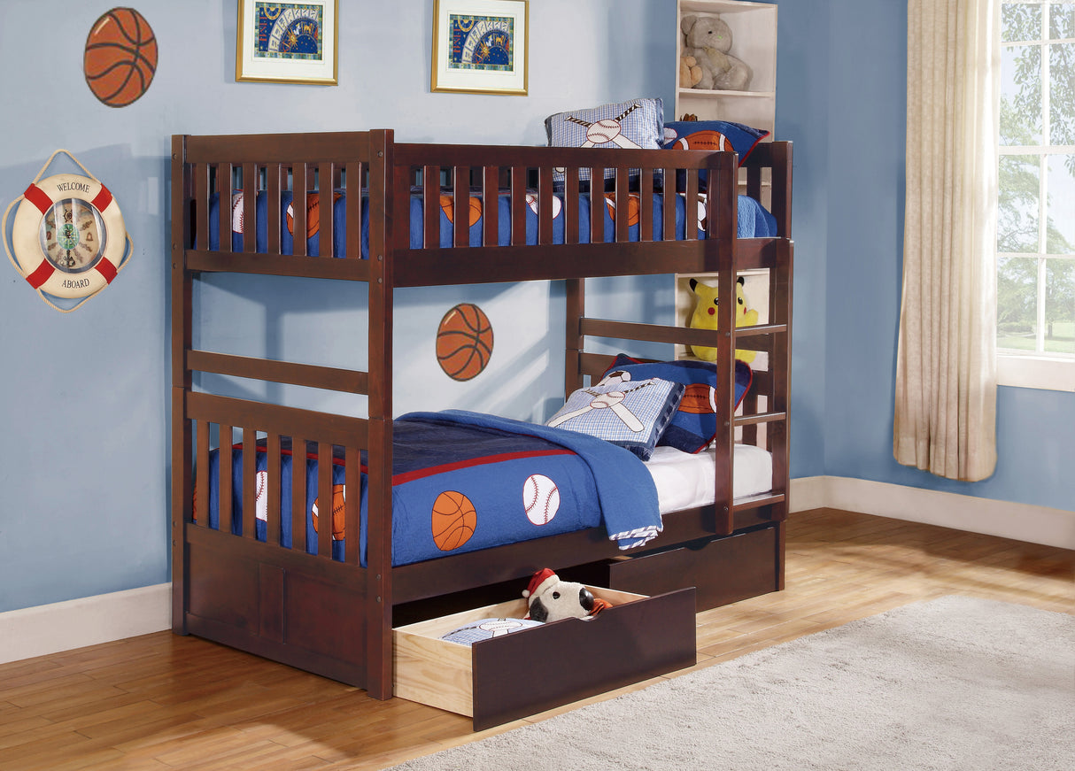 Rowe Dark Cherry Twin/Twin Bunk Bed with Storage Boxes from Homelegance - Luna Furniture