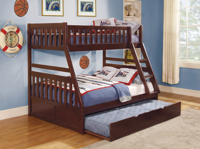 Rowe Dark Cherry Twin/Full Bunk Bed with Twin Trundle