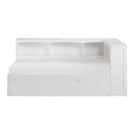 Galen White Twin Bookcase Corner Bed with Twin Trundle