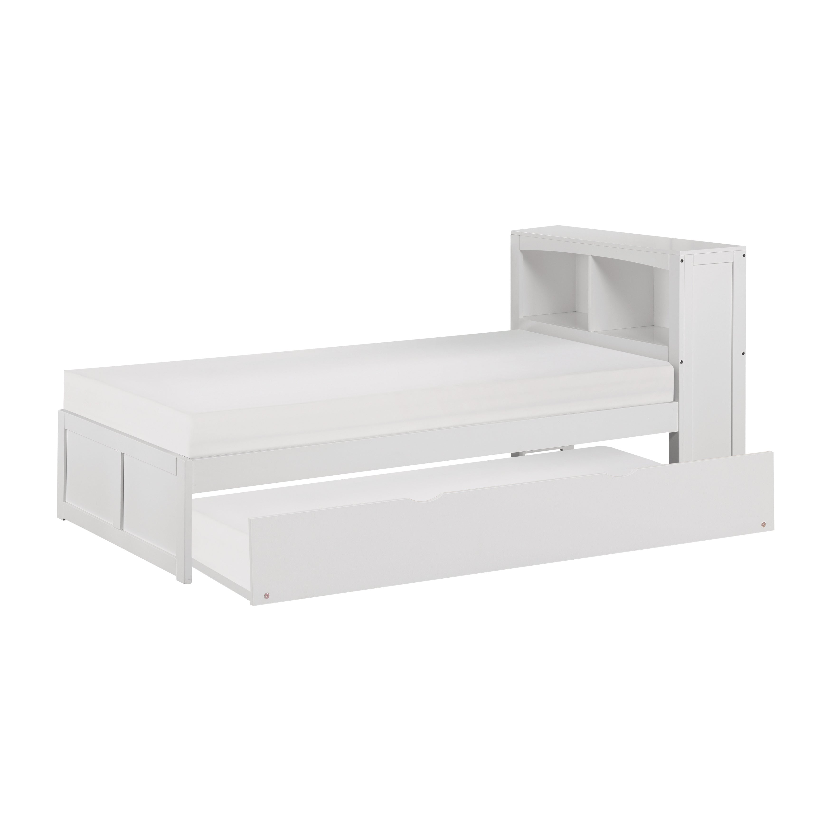 Galen White Twin Bookcase Bed with Twin Trundle from Homelegance - Luna Furniture
