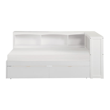 Galen White Twin Bookcase Corner Bed with Storage Boxes