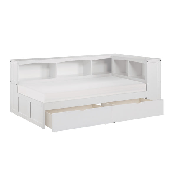 Galen White Twin Bookcase Corner Bed with Storage Boxes
