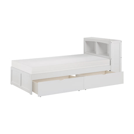 Galen White Twin Bookcase Bed with Storage Boxes
