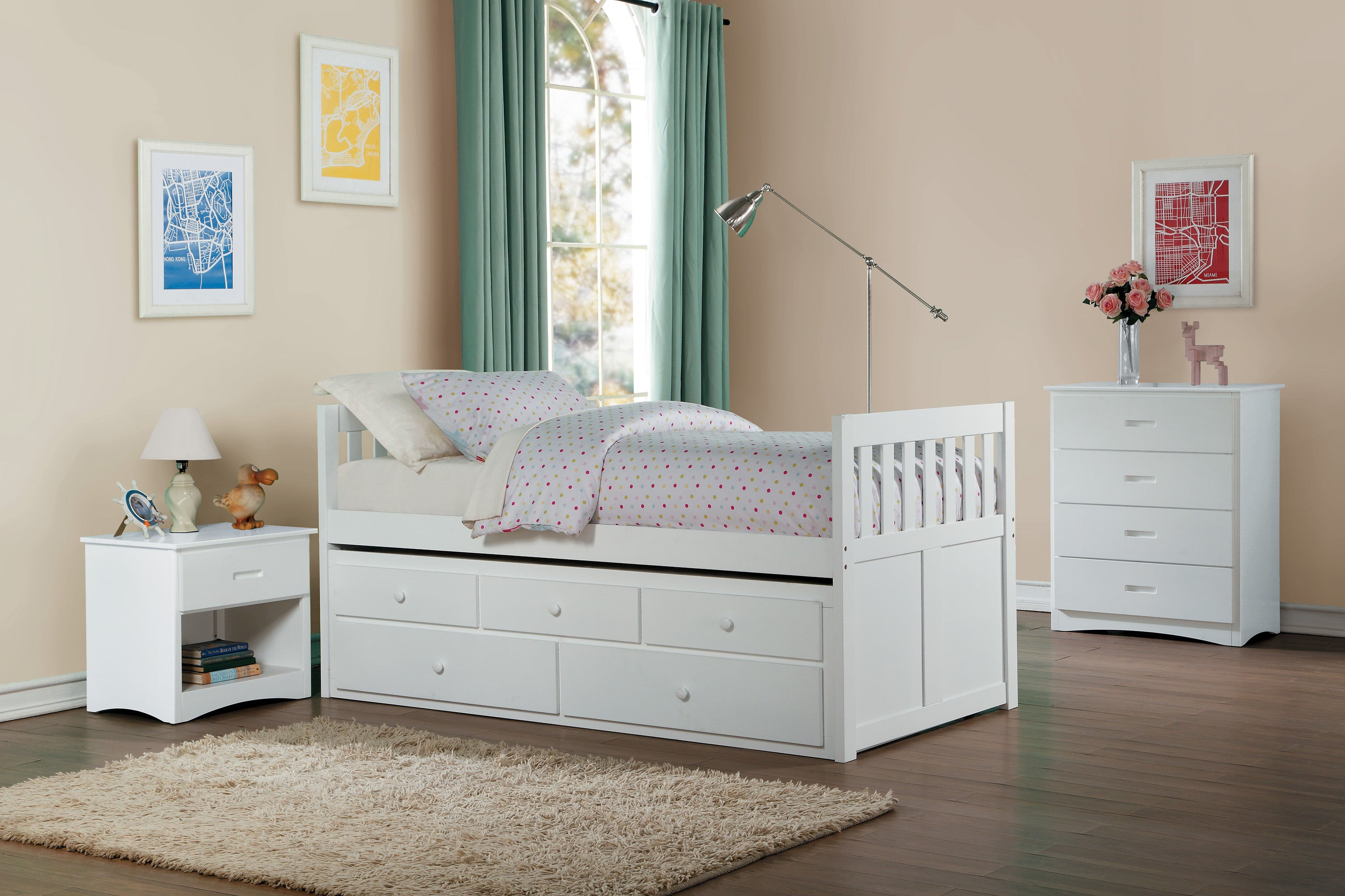 Galen White Twin Captains Trundle Bed from Homelegance - Luna Furniture