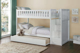 Galen White Twin/Twin Step Bunk Bed with Twin Trundle
