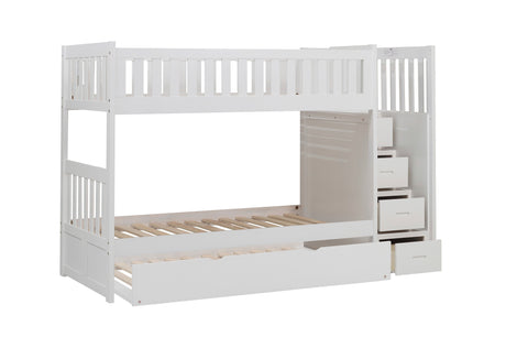 Galen White Twin/Twin Step Bunk Bed with Twin Trundle from Homelegance - Luna Furniture