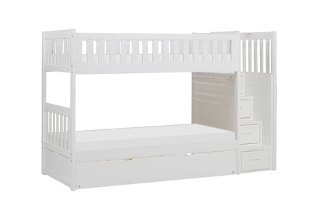 Galen White Twin/Twin Step Bunk Bed with Twin Trundle from Homelegance - Luna Furniture