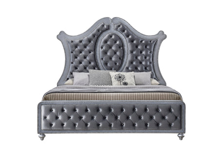 Cameo Gray Queen Upholstered Panel Bed from Crown Mark - Luna Furniture