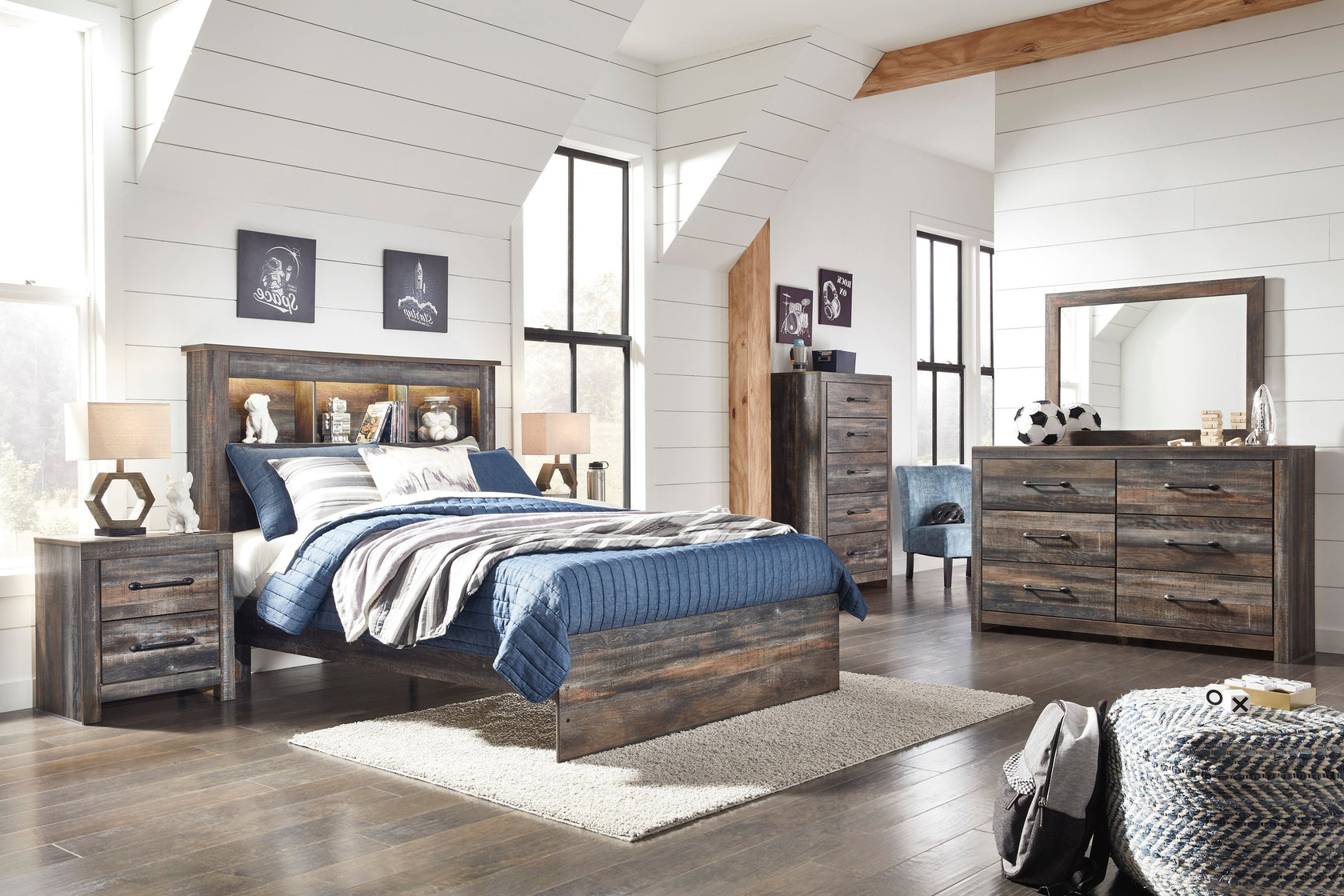 Drystan Multi LED Bookcase Youth Panel Bedroom Set from Ashley - Luna Furniture