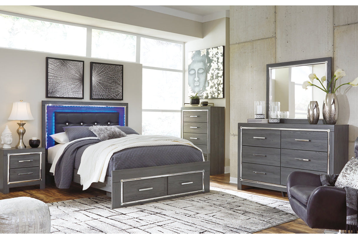 Lodanna Gray Queen LED Upholstered Storage Panel Bed from Ashley - Luna Furniture