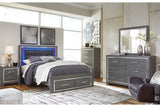 Lodanna Gray Queen LED Upholstered Storage Panel Bed from Ashley - Luna Furniture