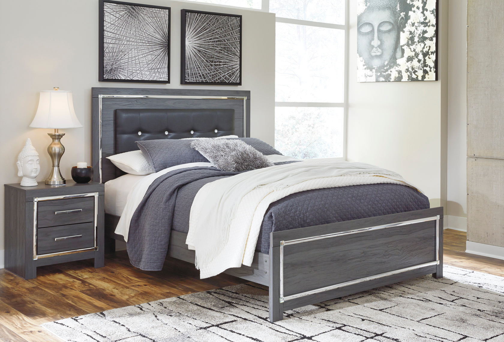 Lodanna Gray King LED Upholstered Platform Bed from Ashley - Luna Furniture