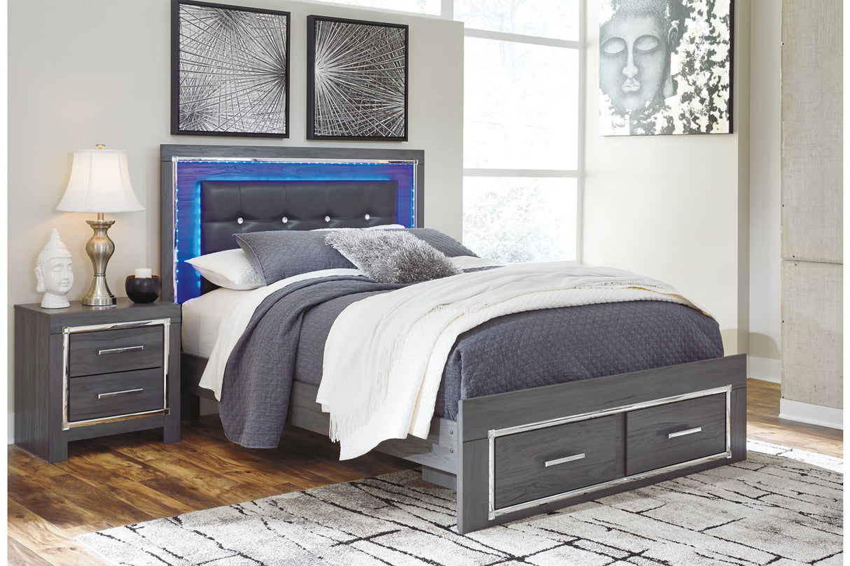 Lodanna Gray Queen LED Upholstered Storage Panel Bed from Ashley - Luna Furniture