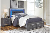 Lodanna Gray Queen LED Upholstered Storage Panel Bed from Ashley - Luna Furniture