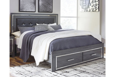 Lodanna Gray King Panel Bed with 2 Storage Drawers