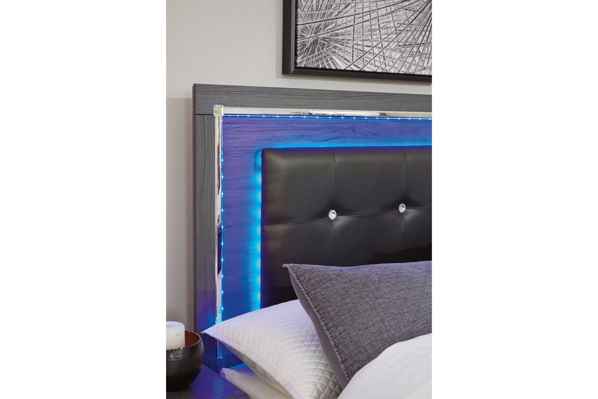 Lodanna Gray Queen LED Upholstered Storage Panel Bed from Ashley - Luna Furniture