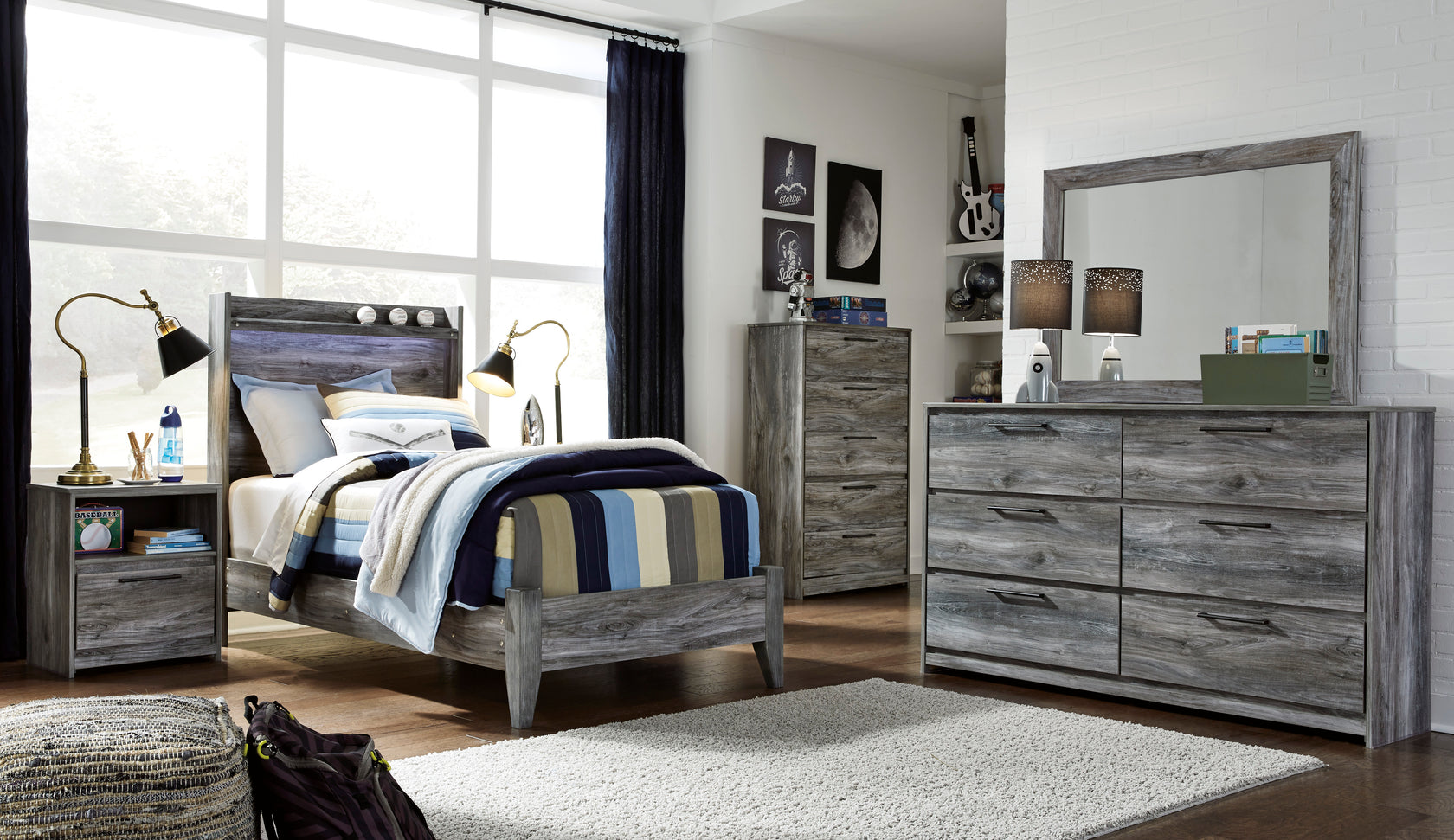 Baystorm Gray LED Youth Panel Bedroom Set from Ashley - Luna Furniture