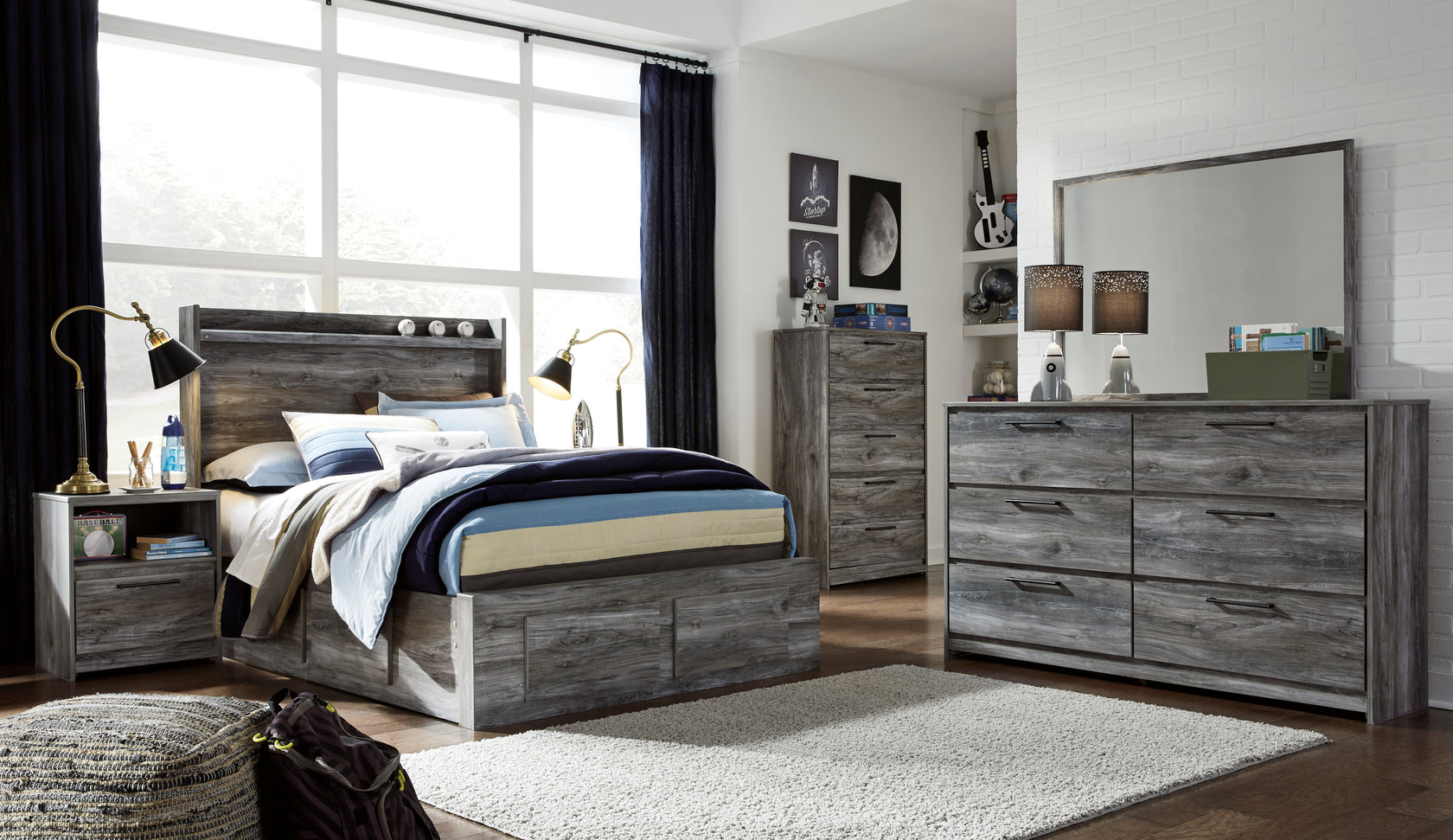 Baystorm Gray LED Storage Youth Platform Bedroom Set with 4 Drawers from Ashley - Luna Furniture