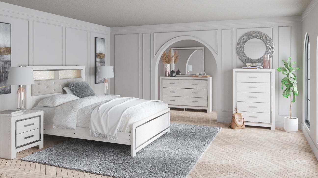 Altyra White Upholstered LED Bookcase Panel Bedroom Set from Ashley - Luna Furniture
