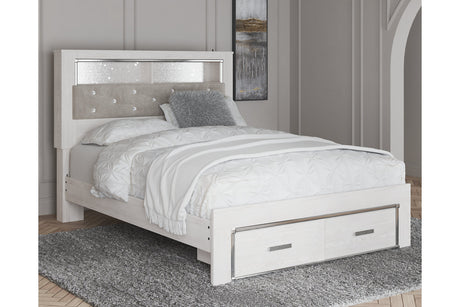Altyra White Queen Upholstered Platform Bookcase Bed with Storage