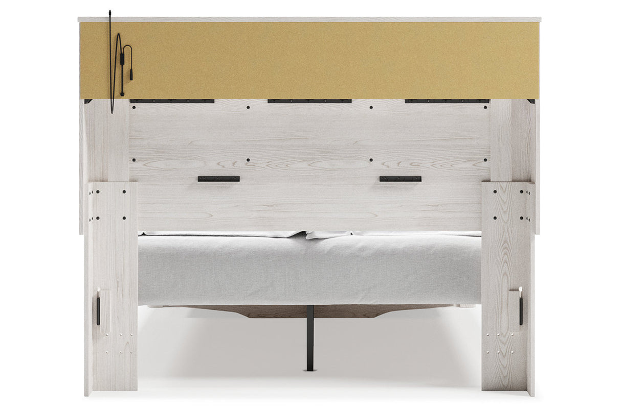 Altyra White Queen Upholstered LED Bookcase Storage Platform Bed from Ashley - Luna Furniture